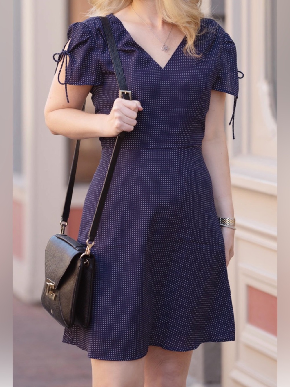 J. Crew Dark Blue Polka Dot Dress- fully lined
